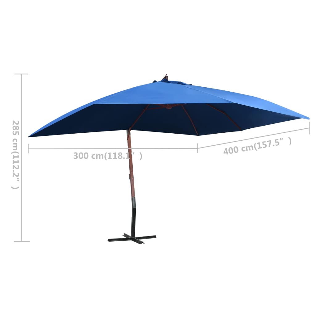 Hanging Parasol with Wooden Pole 400x300 cm Blue - Create Shade and Protect from UV Rays