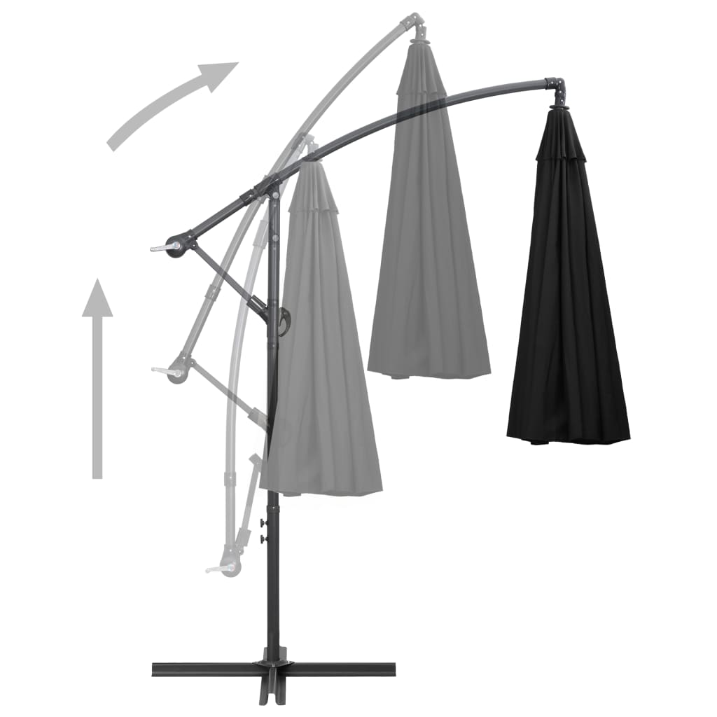 Hanging Parasol Black 3 m Aluminium Pole - UV Protective, Sturdy and Durable