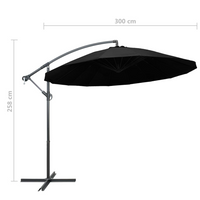 Hanging Parasol Black 3 m Aluminium Pole - UV Protective, Sturdy and Durable