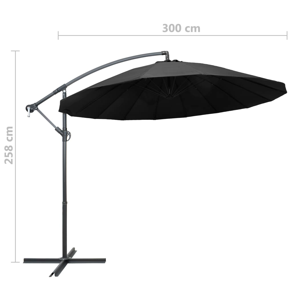 Hanging Parasol Anthracite 3m with Aluminium Pole | UV Protective and Fade-resistant Polyester | Crank System