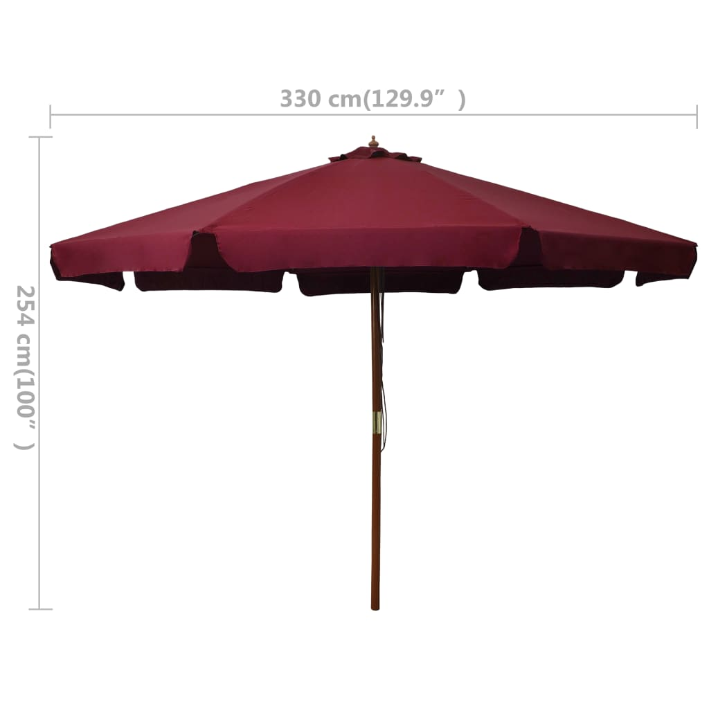 Outdoor Parasol with Wooden Pole 330 cm Burgundy