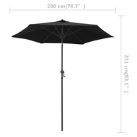 Parasol Black 200x224 cm Aluminium - UV Protective, Crank and Tiltable Design