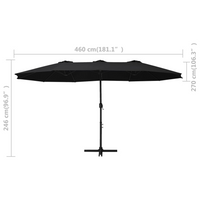 Outdoor Parasol with Aluminium Pole 460x270 cm Black - UV Protection, Sturdy Cross Base, Easy Assembly