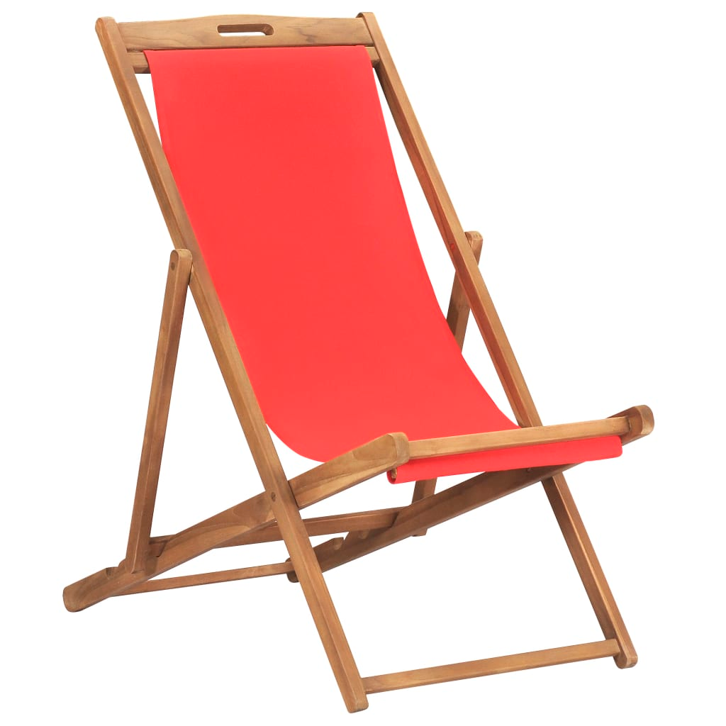 Folding Beach Chair Solid Teak Wood Red - Durable and Comfortable