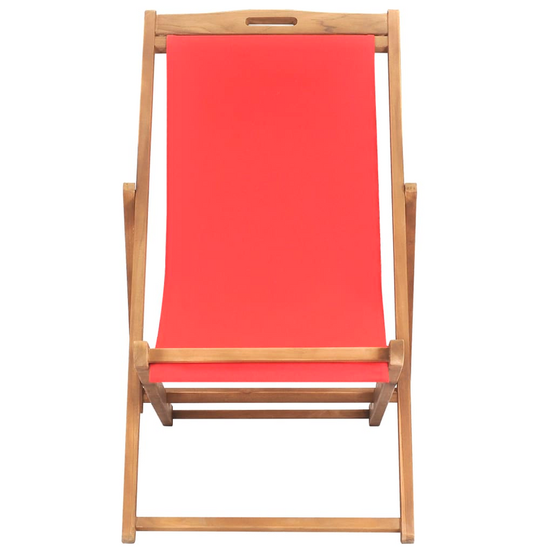 Folding Beach Chair Solid Teak Wood Red - Durable and Comfortable