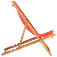 Folding Beach Chair Solid Teak Wood Red - Durable and Comfortable