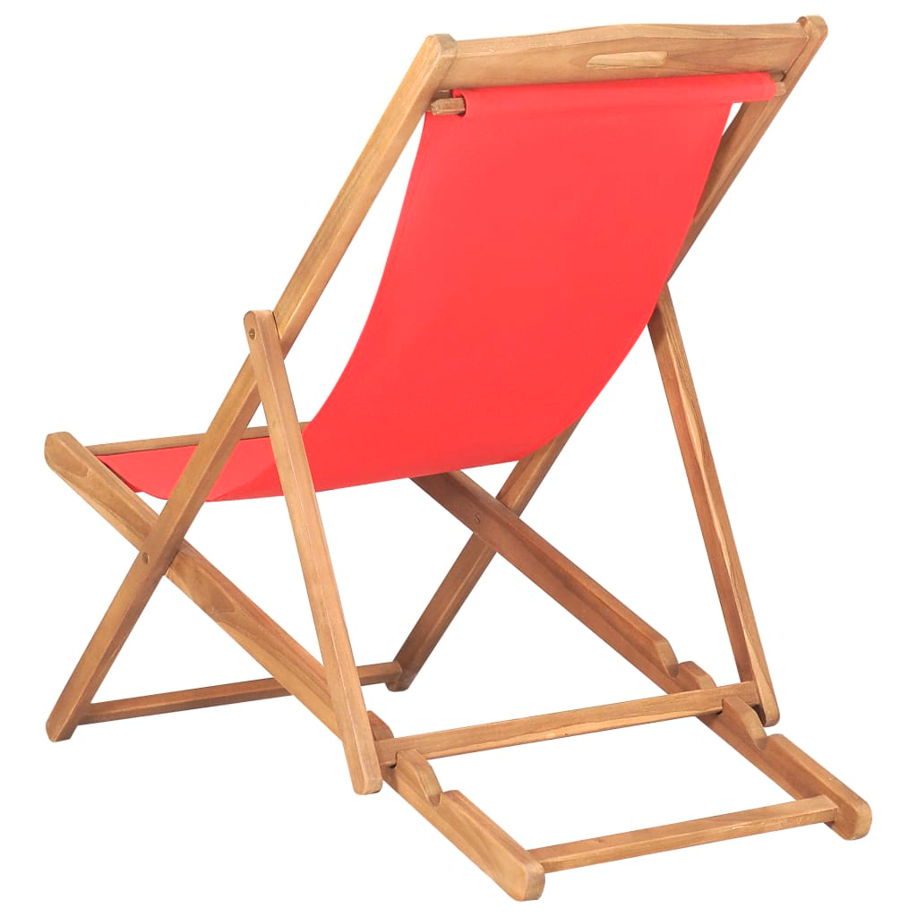 Folding Beach Chair Solid Teak Wood Red - Durable and Comfortable