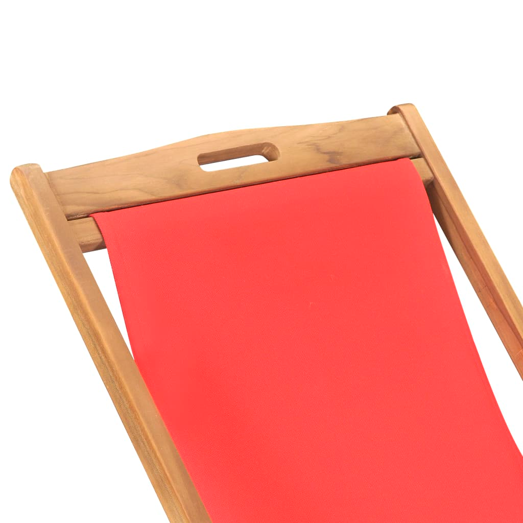 Folding Beach Chair Solid Teak Wood Red - Durable and Comfortable