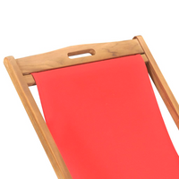 Folding Beach Chair Solid Teak Wood Red - Durable and Comfortable