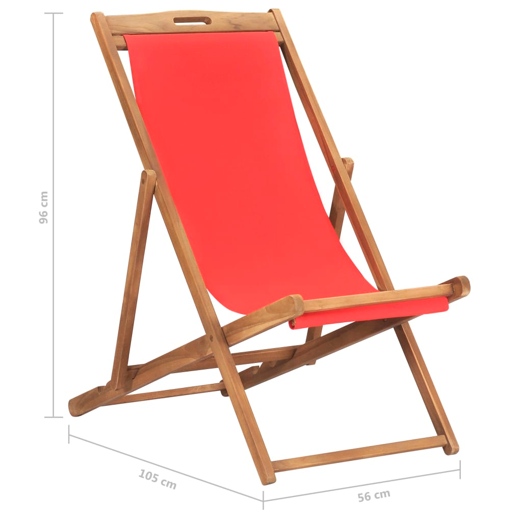 Folding Beach Chair Solid Teak Wood Red - Durable and Comfortable