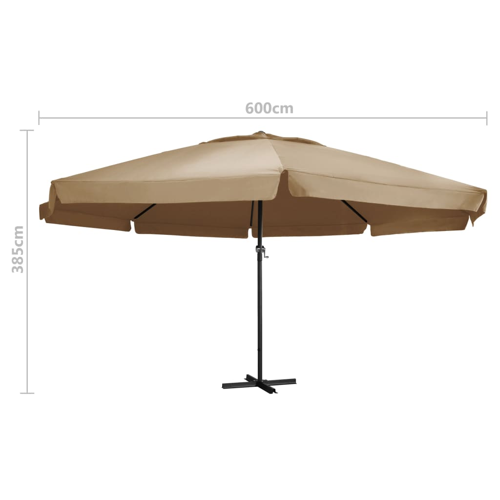 Outdoor Parasol with Aluminium Pole 600 cm Taupe - UV Protective Polyester, Crank System, Easy Assembly