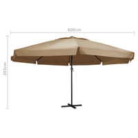 Outdoor Parasol with Aluminium Pole 600 cm Taupe - UV Protective Polyester, Crank System, Easy Assembly