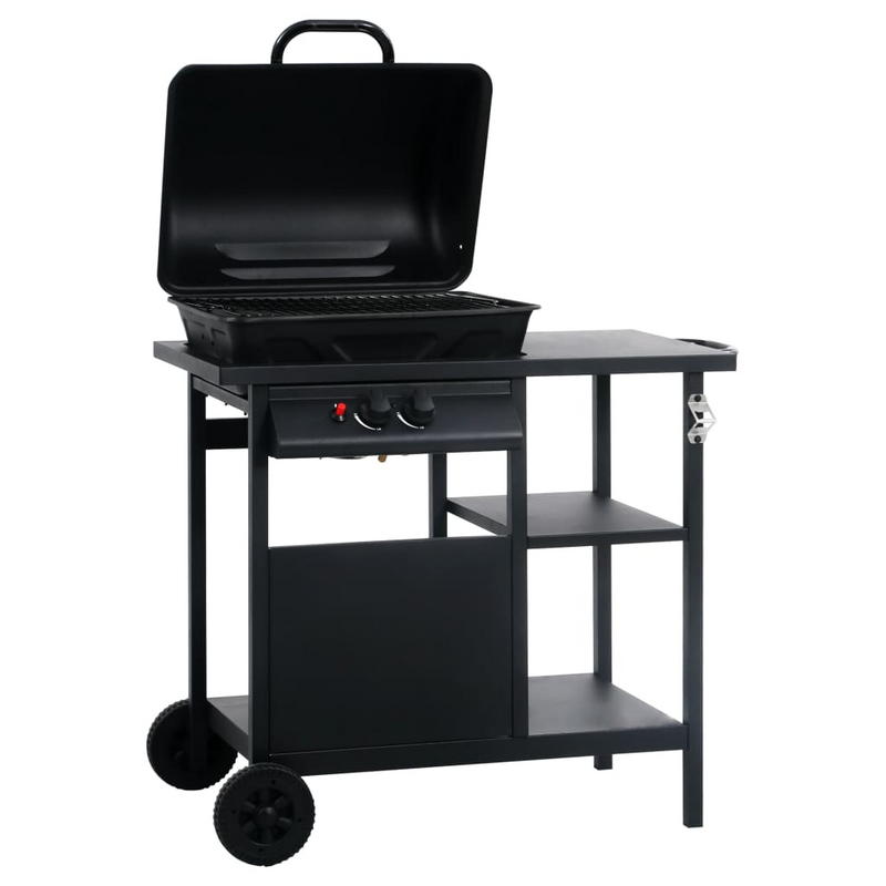 Gas BBQ Grill with 3-layer Side Table Black - Create Delicious Outdoor Feasts