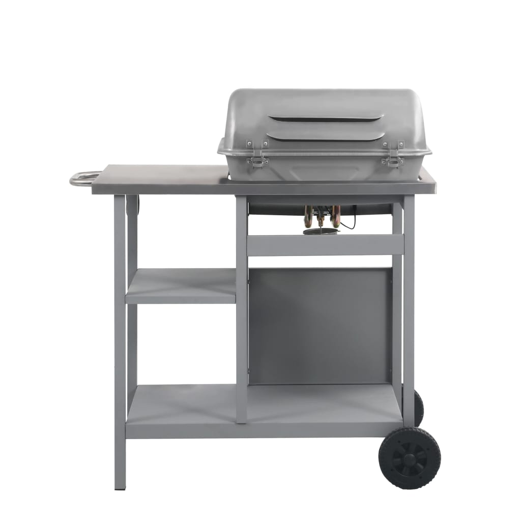 Gas BBQ Grill with 3-layer Side Table - Black and Silver