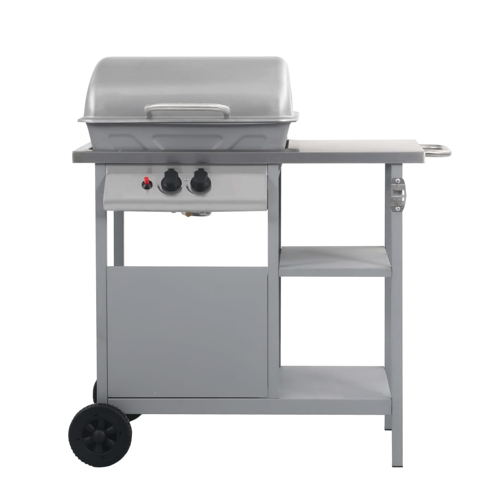 Gas BBQ Grill with 3-layer Side Table - Black and Silver