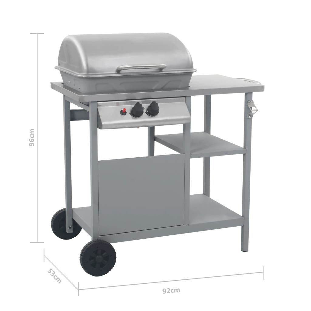 Gas BBQ Grill with 3-layer Side Table - Black and Silver