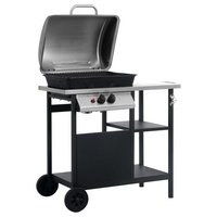 Gas BBQ Grill with 3-layer Side Table Black and Silver