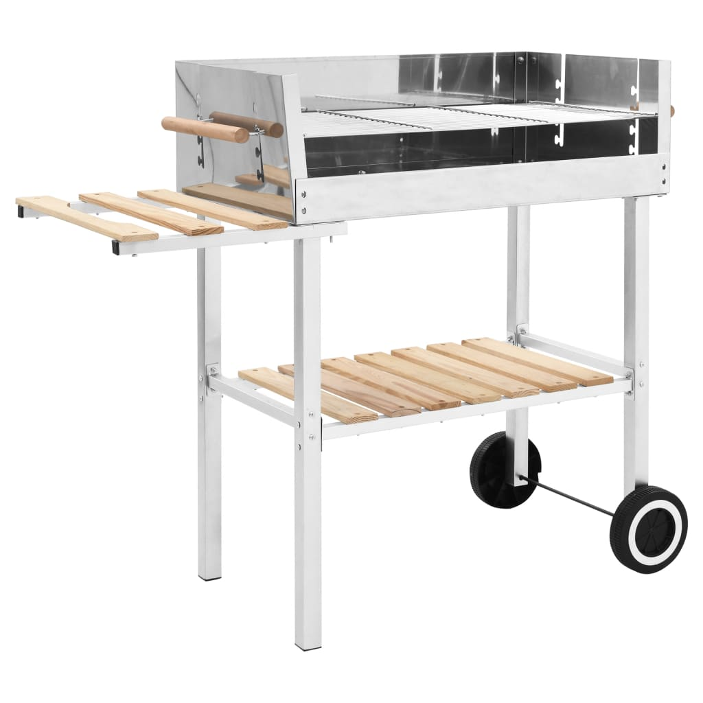 XXL Trolley Charcoal BBQ Grill Stainless Steel with 2 Shelves - Outdoor Cooking at its Finest