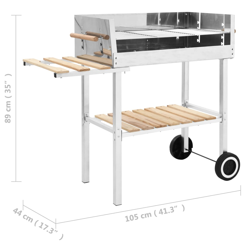 XXL Trolley Charcoal BBQ Grill Stainless Steel with 2 Shelves - Outdoor Cooking at its Finest