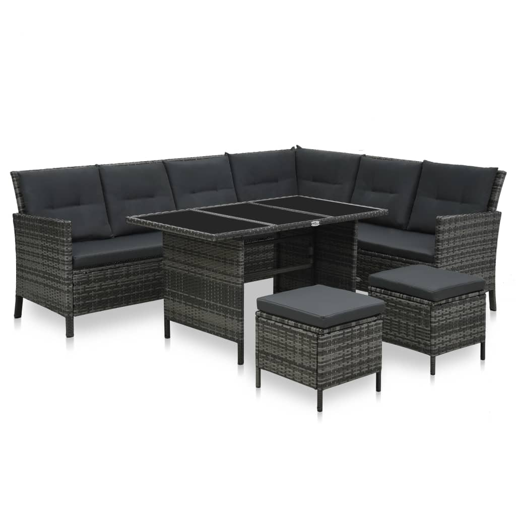 4 Piece Garden Lounge Set with Cushions - Poly Rattan Grey | Outdoor Furniture for Al Fresco Dining and Relaxation