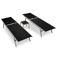 Sun Loungers 2 pcs with Table Steel and Textilene Black - Relax in Style