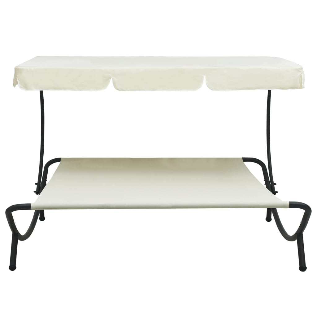 Outdoor Lounge Bed with Canopy Cream White