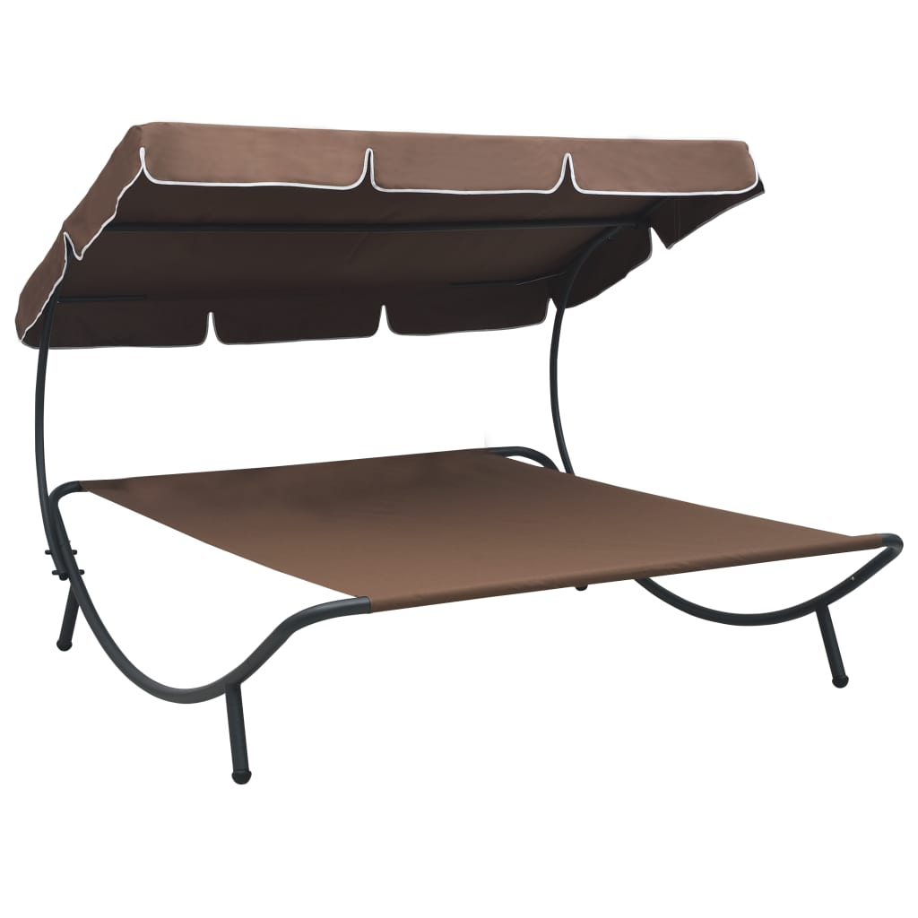 Outdoor Lounge Bed with Canopy Brown - Durable, Weather Resistant, Comfortable