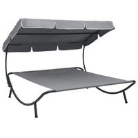 Outdoor Lounge Bed with Canopy Grey - Relax in Style and Comfort