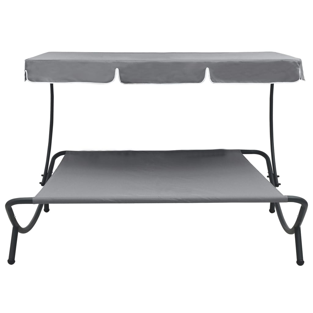 Outdoor Lounge Bed with Canopy Grey - Relax in Style and Comfort