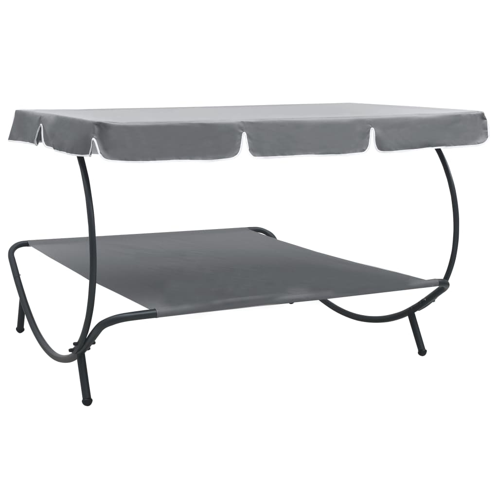 Outdoor Lounge Bed with Canopy Grey - Relax in Style and Comfort