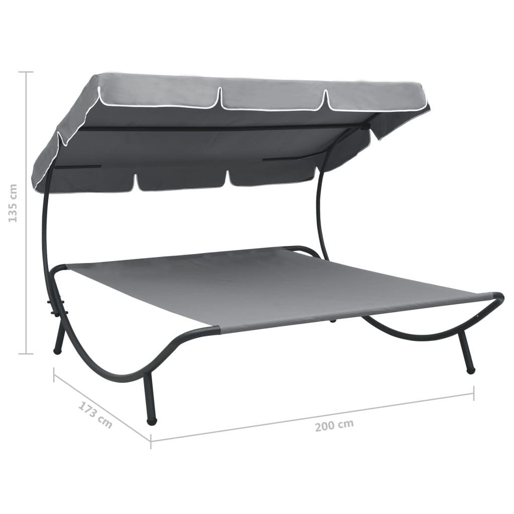 Outdoor Lounge Bed with Canopy Grey - Relax in Style and Comfort