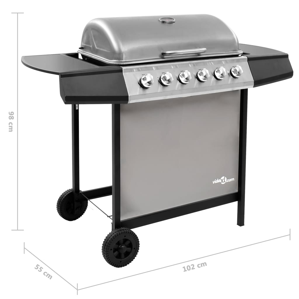 Gas BBQ Grill with 6 Burners Black and Silver (FR/BE/IT/UK/NL only)