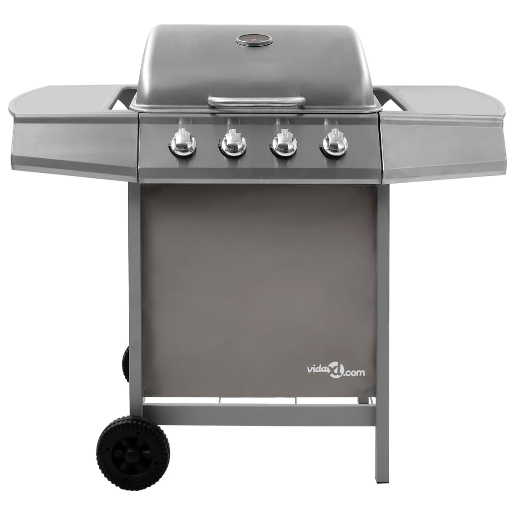 Gas BBQ Grill with 4 Burners Silver - Perfect for Outdoor Feasts