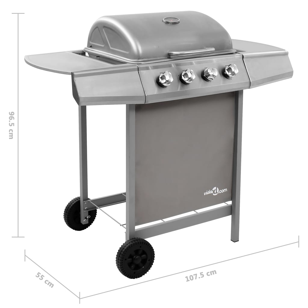 Gas BBQ Grill with 4 Burners Silver - Perfect for Outdoor Feasts