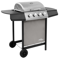 Gas BBQ Grill with 4 Burners - Black and Silver