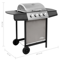 Gas BBQ Grill with 4 Burners - Black and Silver