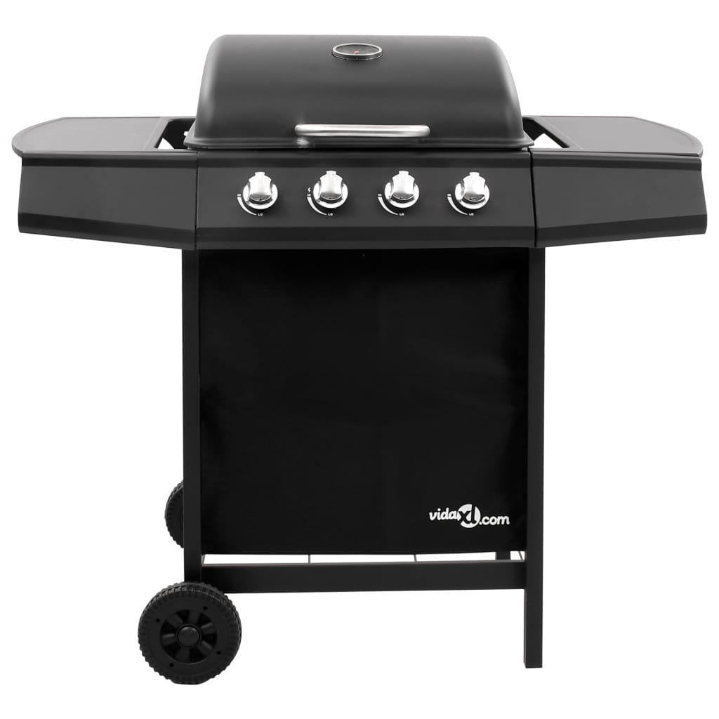 Gas BBQ Grill with 4 Burners Black - Perfect for Outdoor Feasts and Family Gatherings