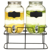 vidaXL Beverage Dispensers 2 pcs with Stand 2 x 4 L Glass - Vintage Style, Wide Mouth, Integrated Tap, Sealing Lid