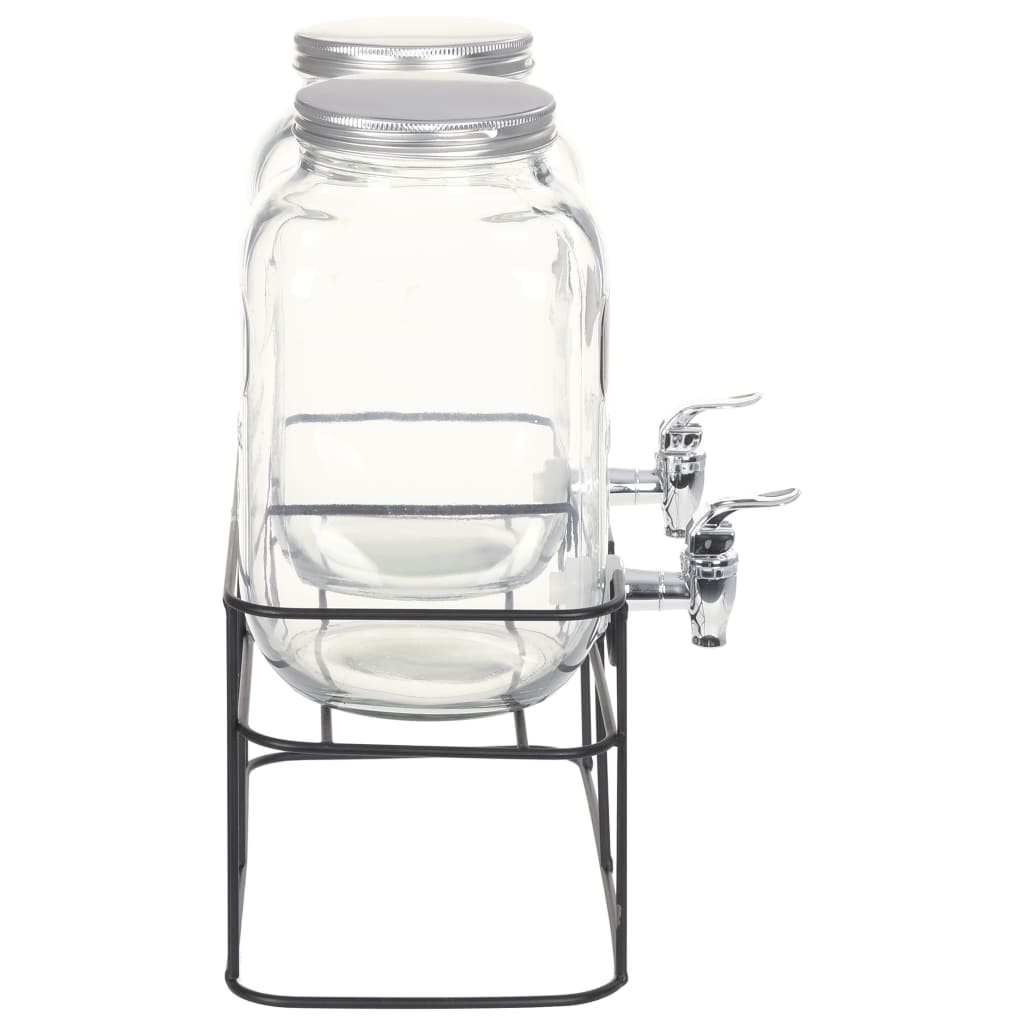 vidaXL Beverage Dispensers 2 pcs with Stand 2 x 4 L Glass - Vintage Style, Wide Mouth, Integrated Tap, Sealing Lid