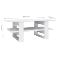 Coffee Table High Gloss White 110x55x42 cm | Engineered Wood