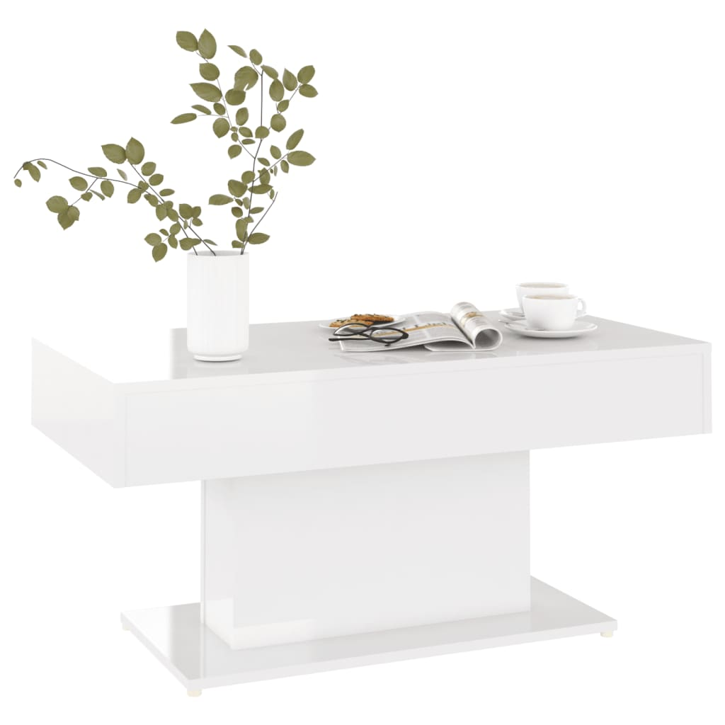 Coffee Table High Gloss White 96x50x45 cm Engineered Wood