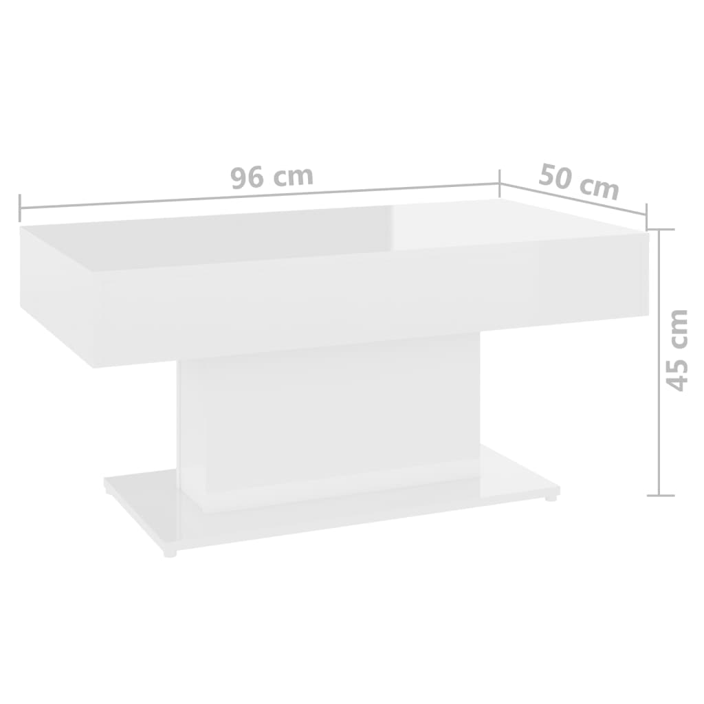 Coffee Table High Gloss White 96x50x45 cm Engineered Wood