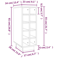 Wine Cabinet White - Solid Wood Pine - 23x34x61 cm - Ample Storage Space - Sturdy Frame