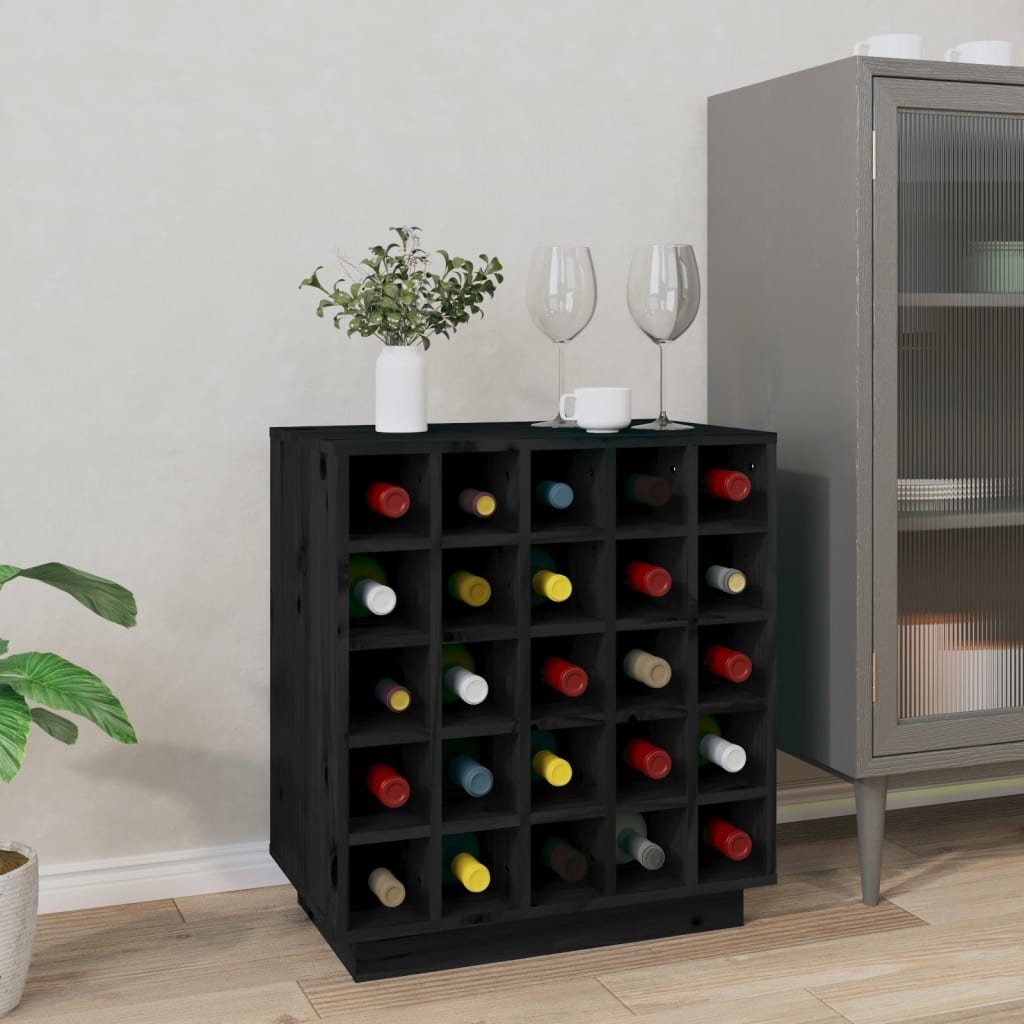 Wine Cabinet Black - Solid Wood Pine - 55.5x34x61 cm