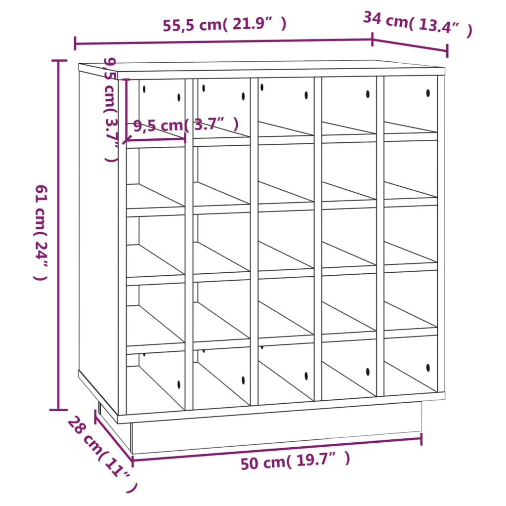 Wine Cabinet Black - Solid Wood Pine - 55.5x34x61 cm