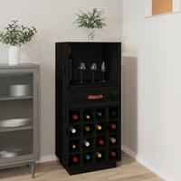 Wine Cabinet Black 45x34x100 cm Solid Wood Pine - Ample Storage Space, Sturdy Frame