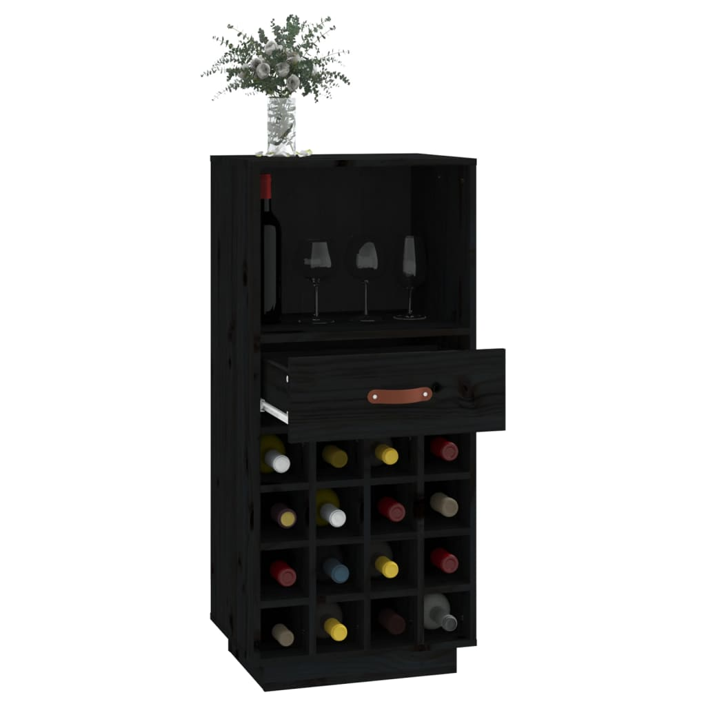 Wine Cabinet Black 45x34x100 cm Solid Wood Pine - Ample Storage Space, Sturdy Frame