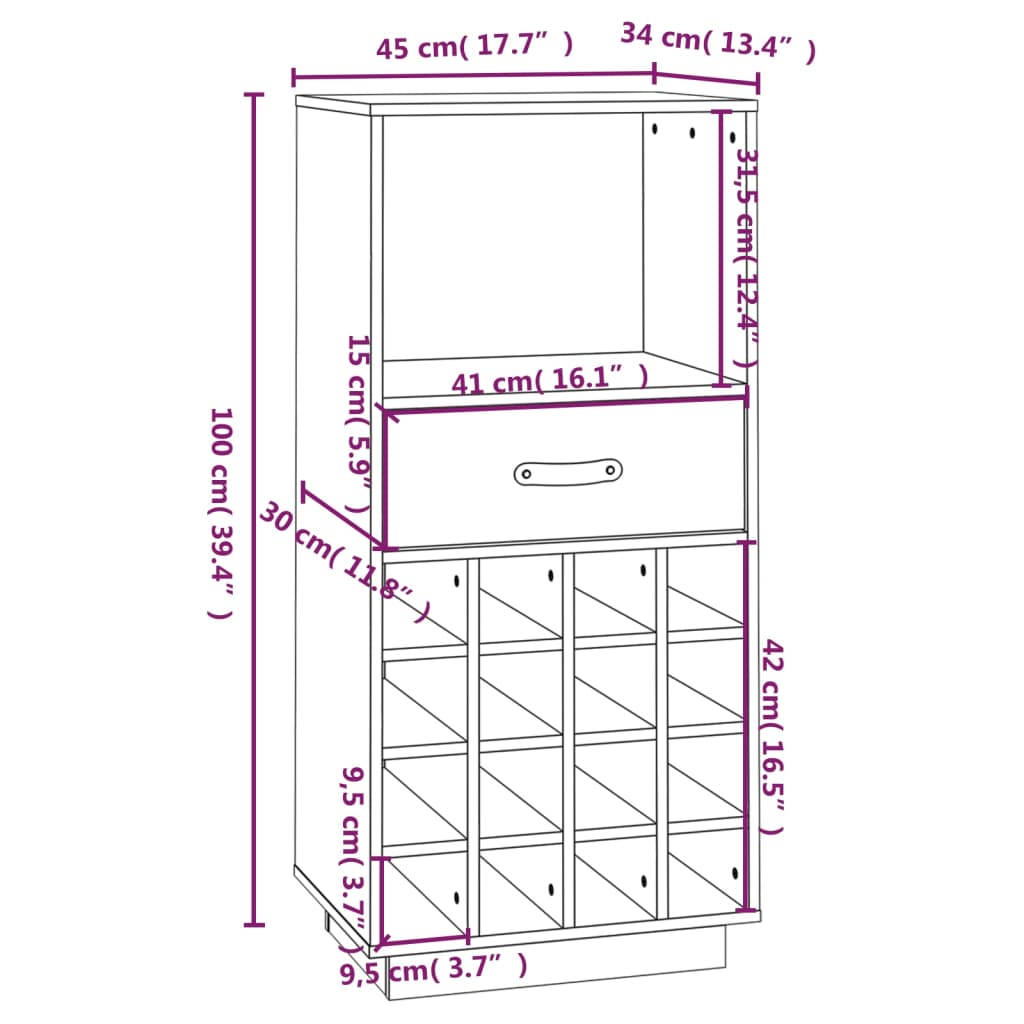 Wine Cabinet Black 45x34x100 cm Solid Wood Pine - Ample Storage Space, Sturdy Frame