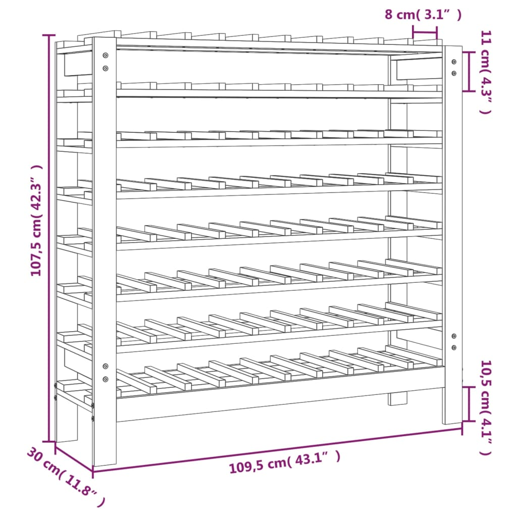 Wine Rack 109.5x30x107.5 cm Solid Wood Pine - Store and Display Your Wine in Style