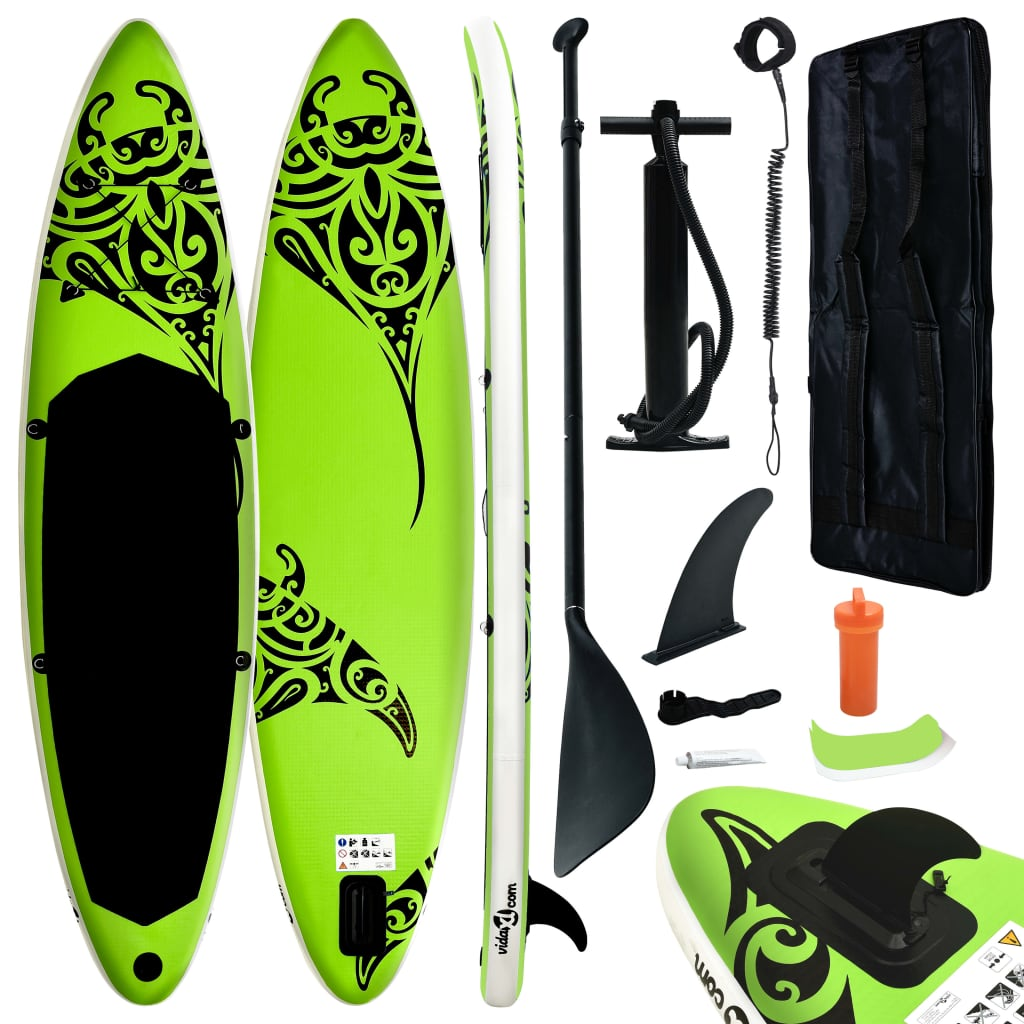 Inflatable Stand Up Paddleboard Set 305x76x15 cm Green - Ideal for Learning and Recreational Paddling